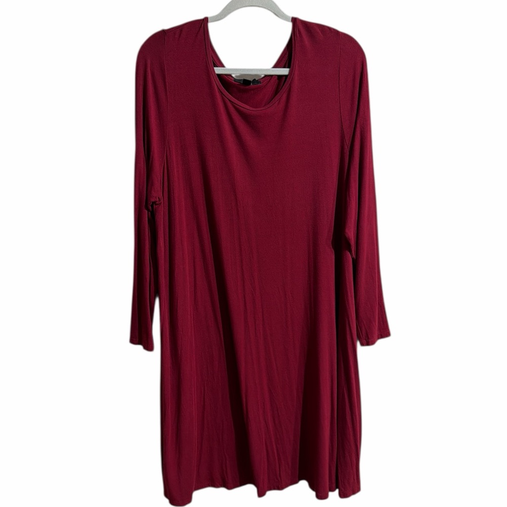 Ellos Deep Red Burgundy Garment Women Sz Large Crewneck Shaft Relaxed‎ Dress
